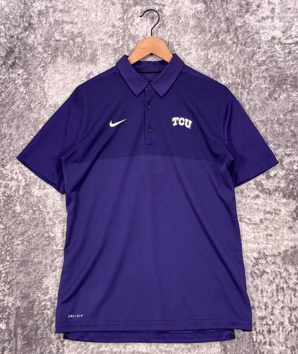 Nike Polo Shirt Medium Mens TCU Horned Frogs Dri Fit Purple